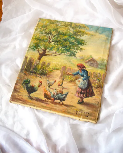 Cuadro campestre con gallinas